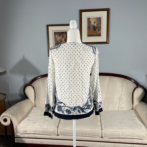 Zara Paisley & Geometric Polkadot Long Sleeve White & Blue Pattern Blouse Medium - Picture 6 of 12